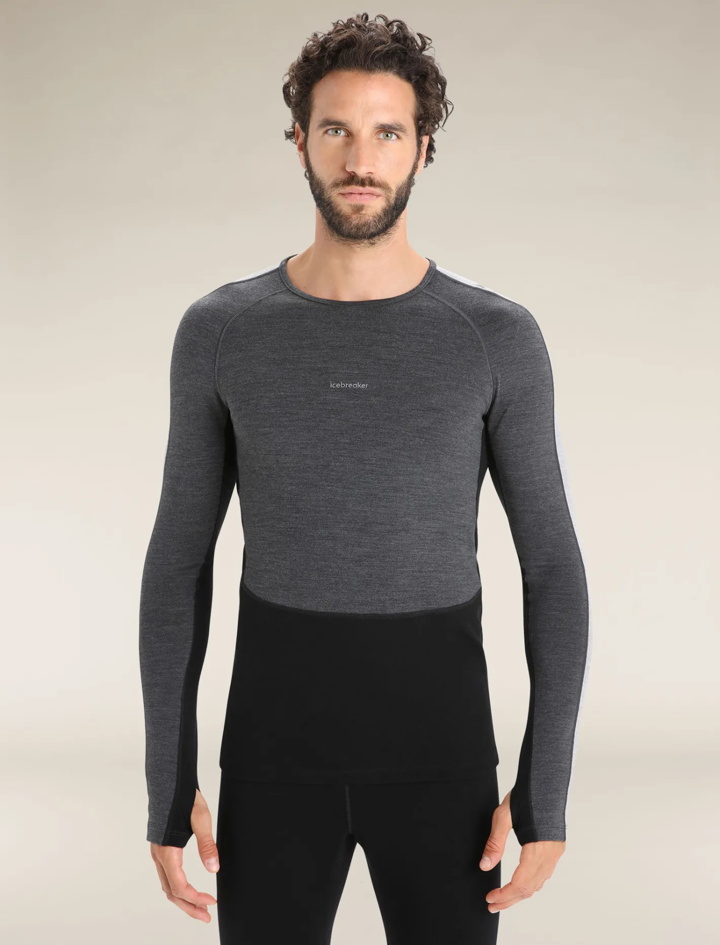 Icebreaker Base Layers^Men's 260 ZoneKnit™ Long Sleeve Crewe Thermal Top JetHeather/Black