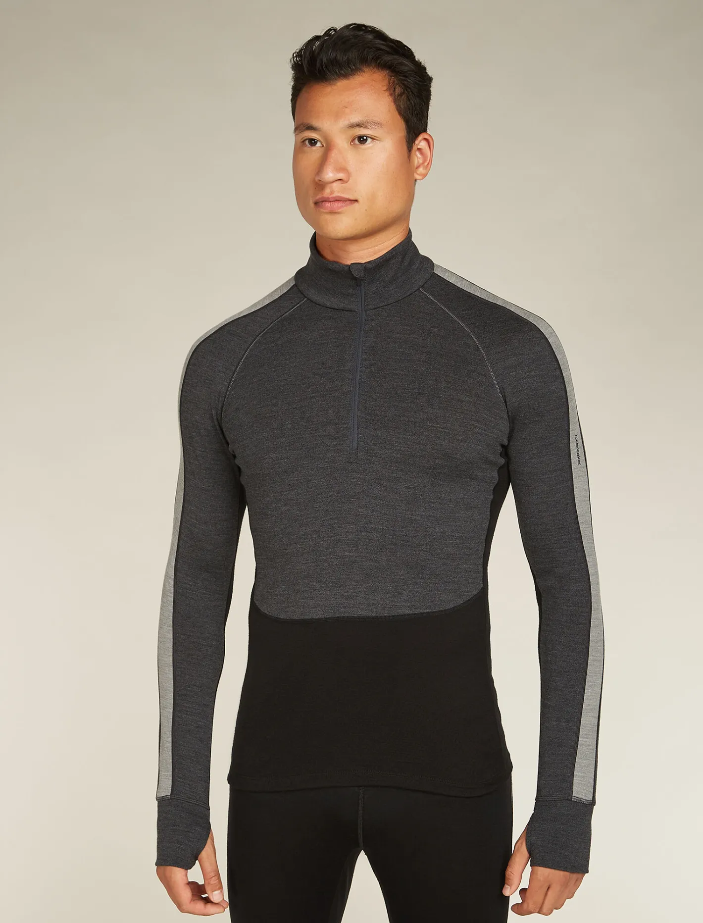 Icebreaker Base Layers^Men's 260 ZoneKnit™ Long Sleeve Half Zip Thermal Top JetHeather/Black