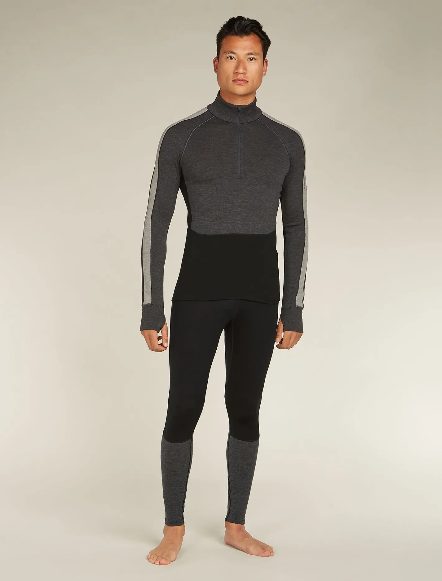Icebreaker Base Layers^Men's 260 ZoneKnit™ Long Sleeve Half Zip Thermal Top JetHeather/Black