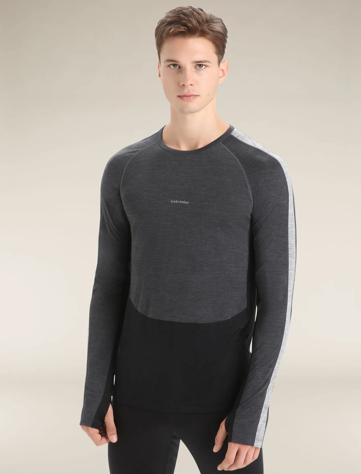 Icebreaker Base Layers^Men's 125 ZoneKnit™ Long Sleeve Crewe Thermal Top JetHeather/Black