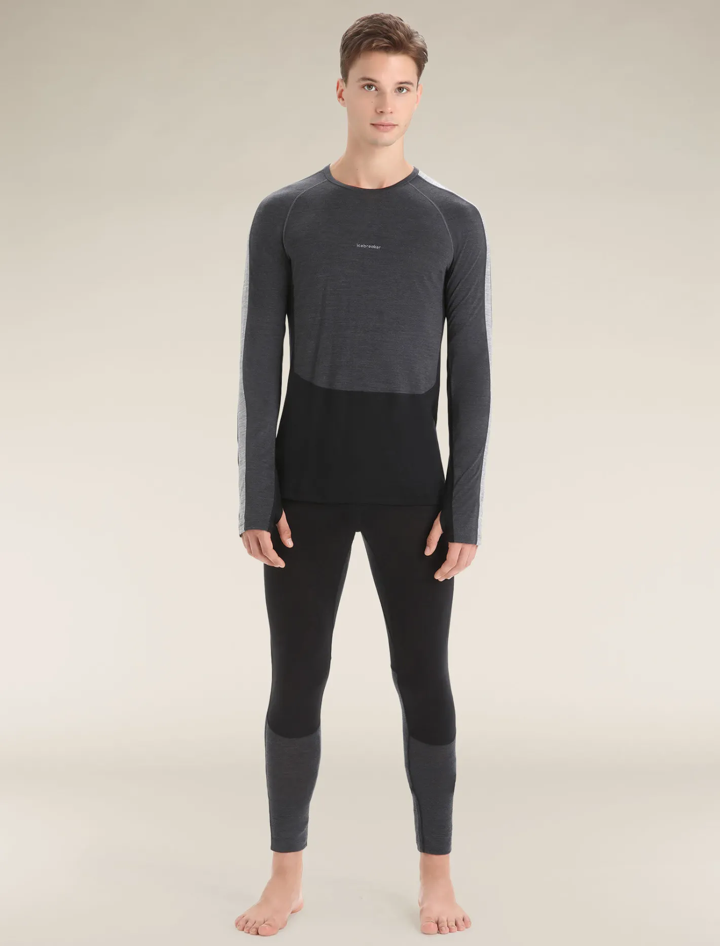 Icebreaker Base Layers^Men's 125 ZoneKnit™ Long Sleeve Crewe Thermal Top JetHeather/Black