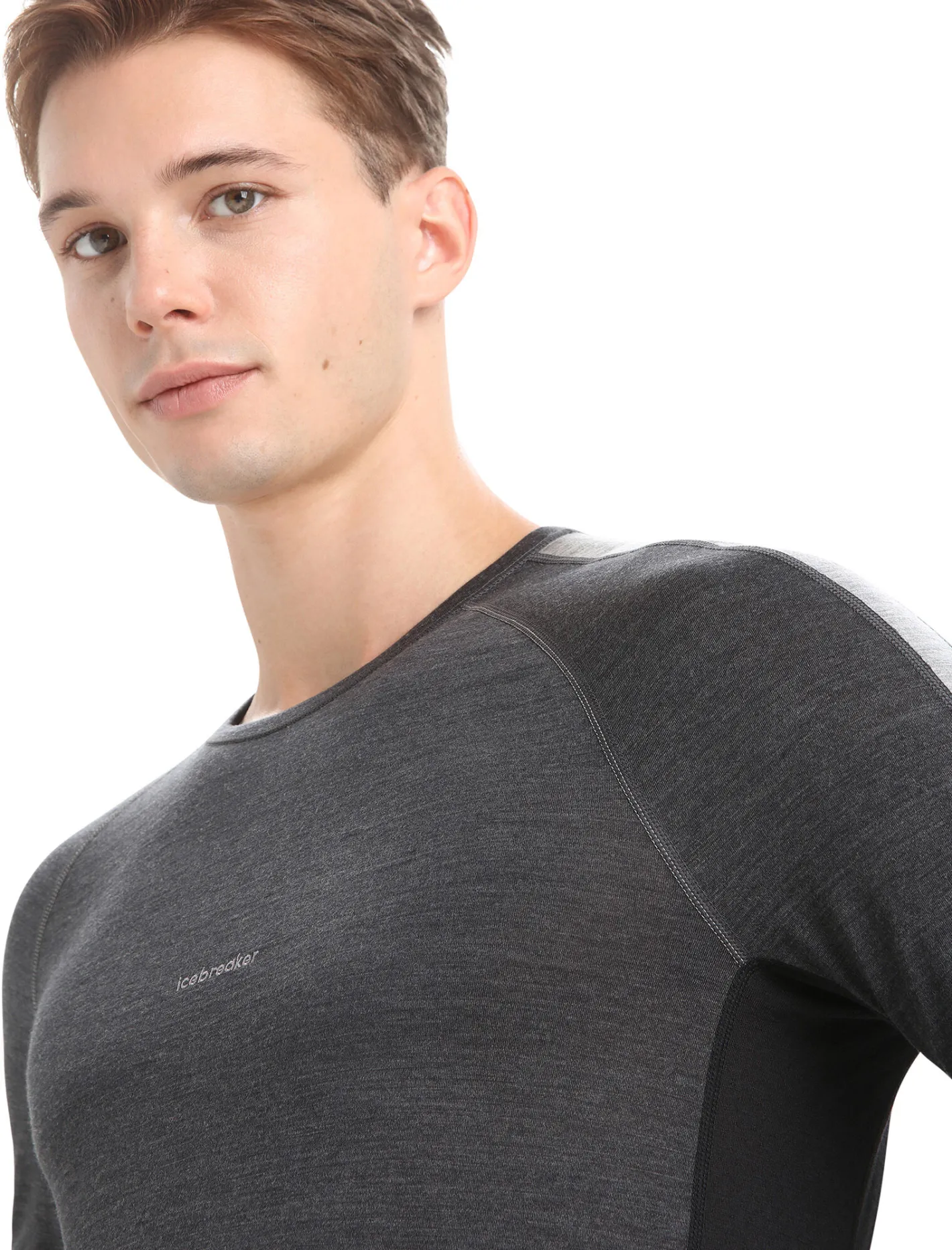 Icebreaker Base Layers^Men's 125 ZoneKnit™ Long Sleeve Crewe Thermal Top JetHeather/Black