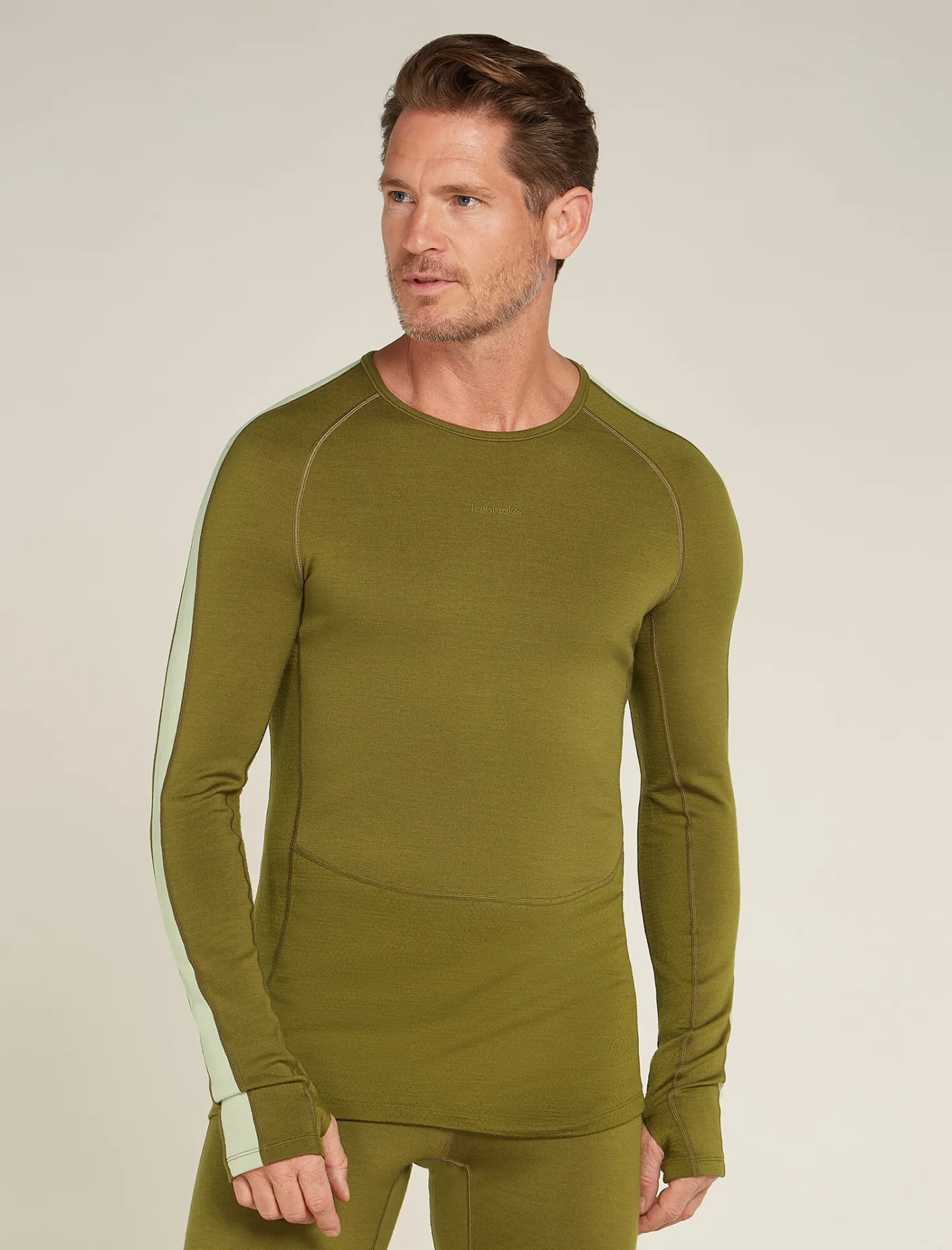 Icebreaker Base Layers^Men's 260 ZoneKnit™ Long Sleeve Crewe Thermal Top Algae/Ashen