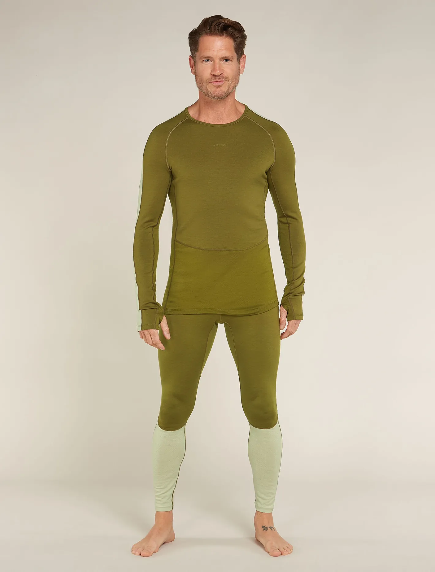 Icebreaker Base Layers^Men's 260 ZoneKnit™ Long Sleeve Crewe Thermal Top Algae/Ashen