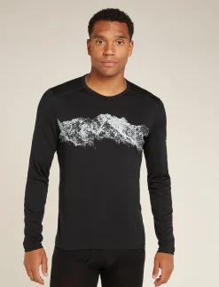 Icebreaker Base Layers^Men's Merino 200 Oasis Long Sleeve Crewe Thermal Top Remarkables Black