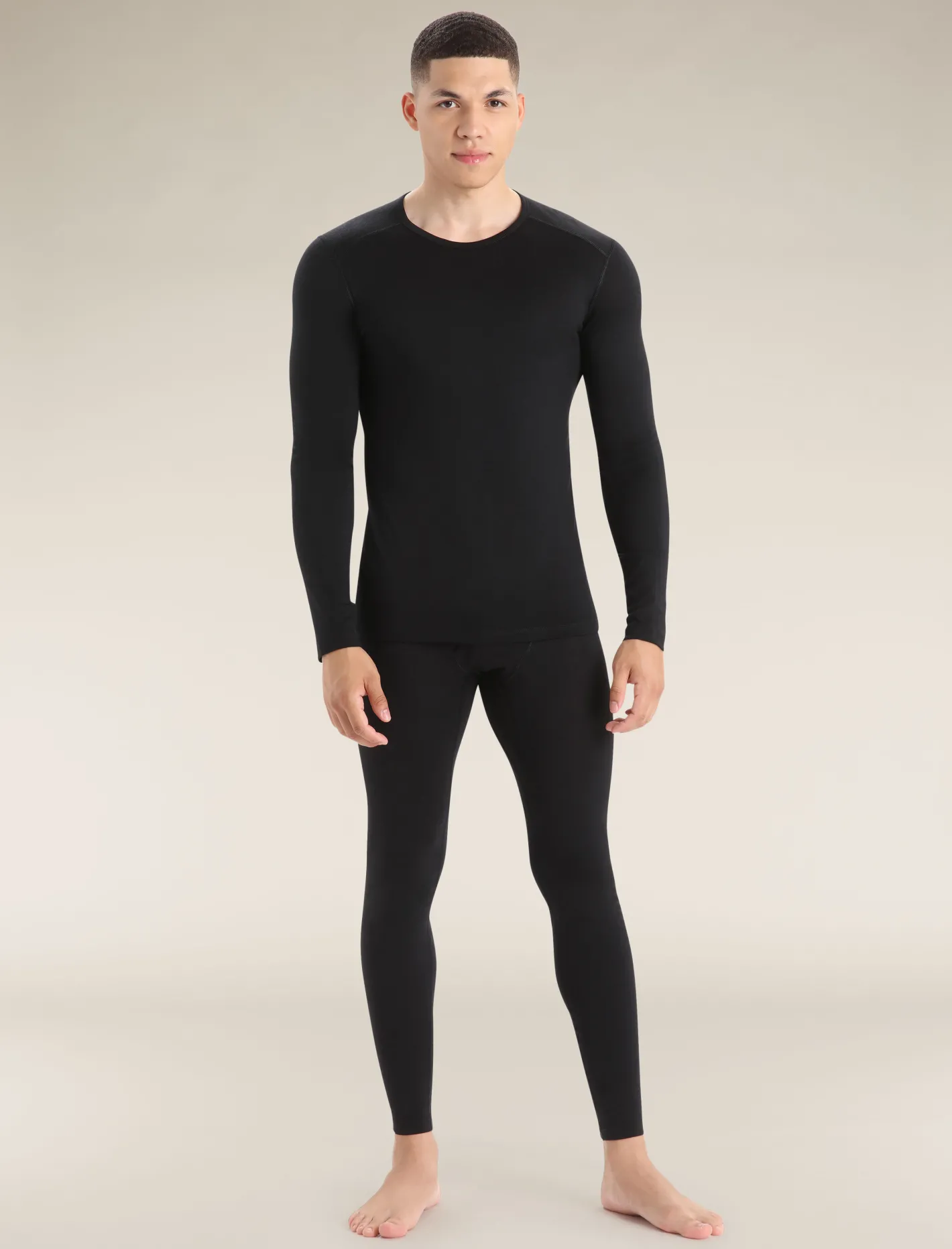 Icebreaker Base Layers^Men's Merino 200 Oasis Long Sleeve Crew Neck Thermal Top Black
