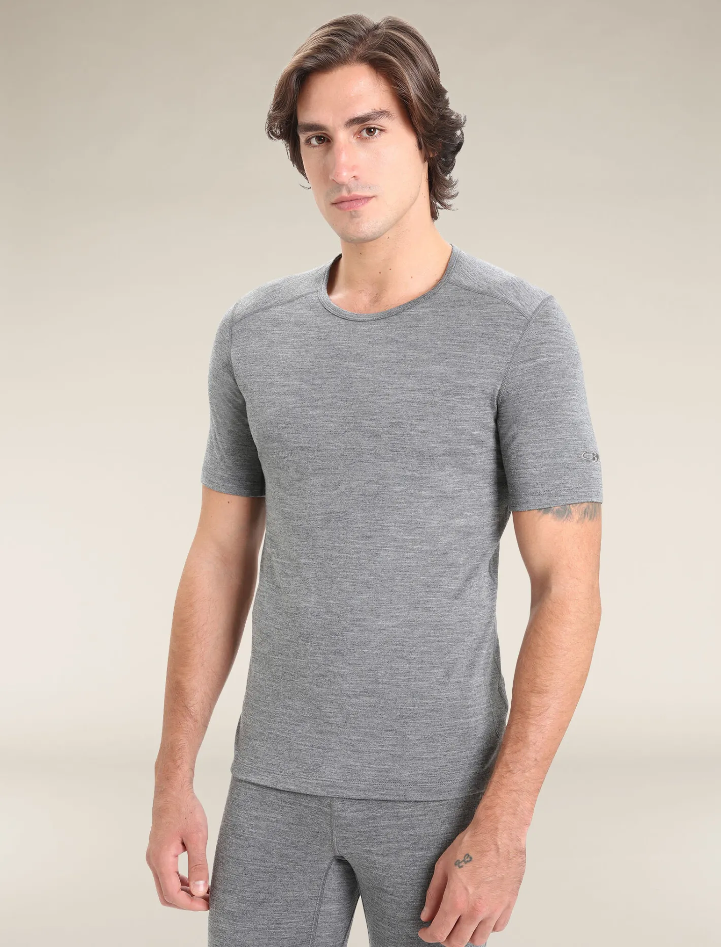 Icebreaker Base Layers^Men's Merino 200 Oasis Short Sleeve Crew Neck Thermal Top GritstoneHeather