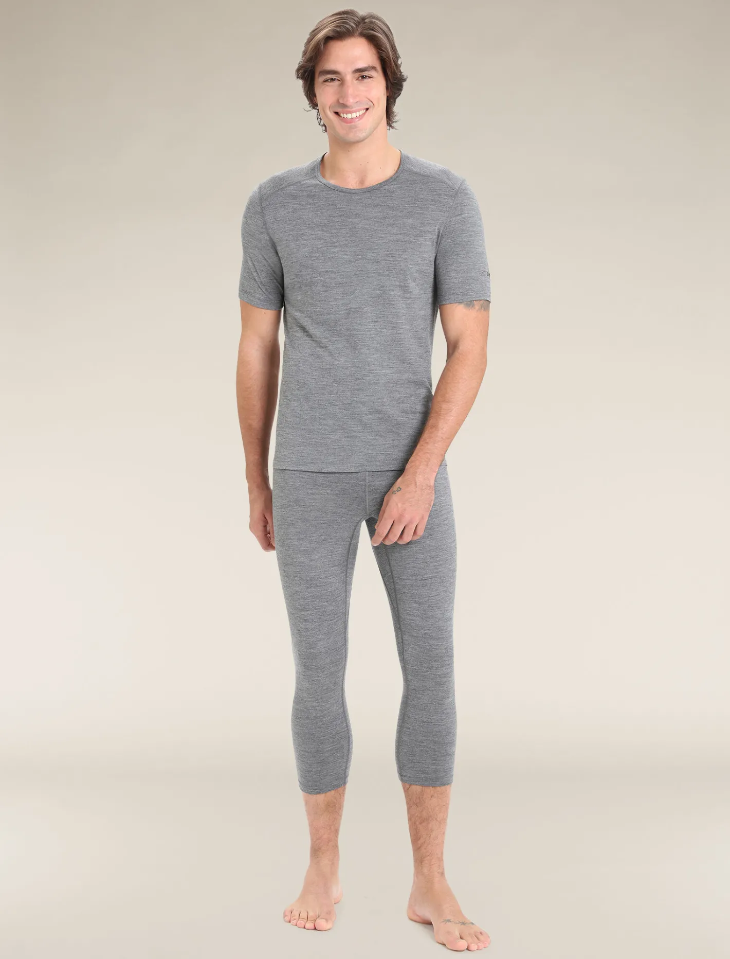 Icebreaker Base Layers^Men's Merino 200 Oasis Short Sleeve Crew Neck Thermal Top GritstoneHeather