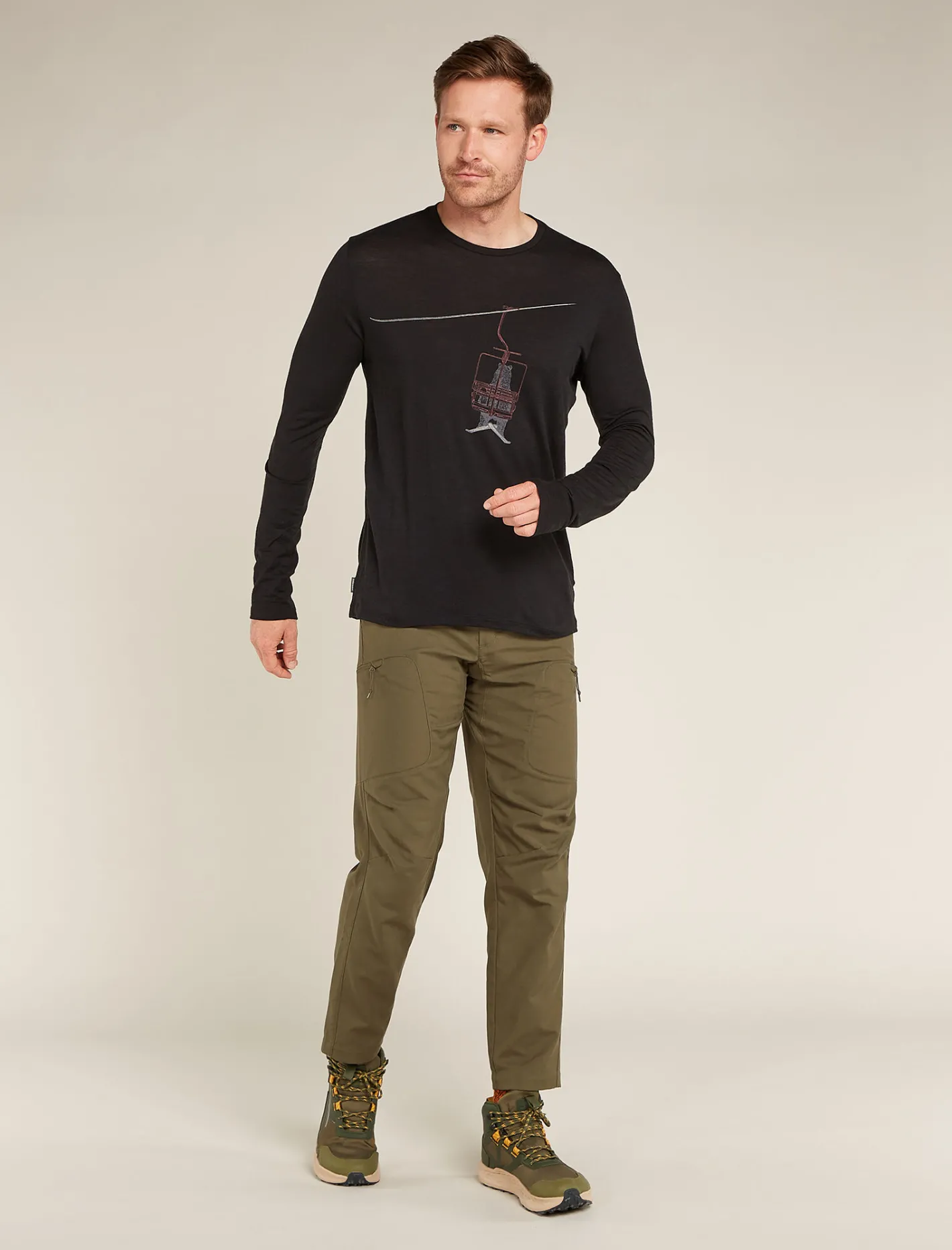 Icebreaker T-shirts^Men's Merino 150 Tech Lite Long Sleeve T-Shirt Bear Lift Black