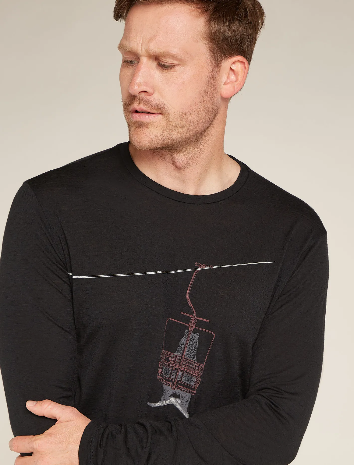 Icebreaker T-shirts^Men's Merino 150 Tech Lite Long Sleeve T-Shirt Bear Lift Black