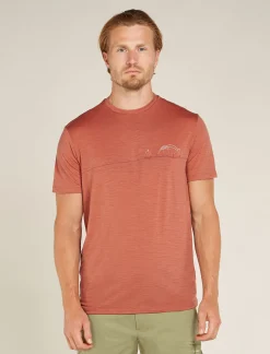 Icebreaker T-shirts^Men's Merino 150 Tech Lite Short Sleeve T-Shirt Single Line Camp CedarWood