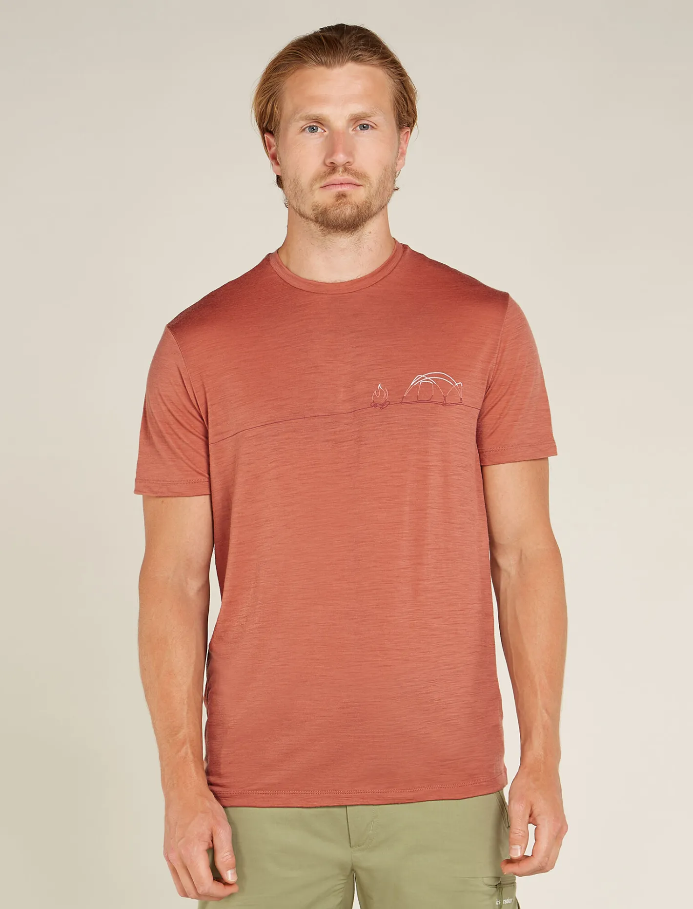 Icebreaker T-shirts^Men's Merino 150 Tech Lite Short Sleeve T-Shirt Single Line Camp CedarWood