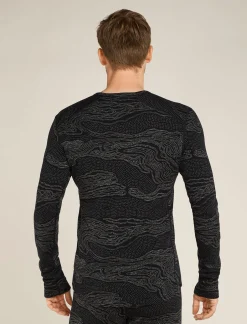 Icebreaker Base Layers^Men's Merino 260 Vertex Long Sleeve Crewe Thermal Top Snow Guide Black/Galaxy