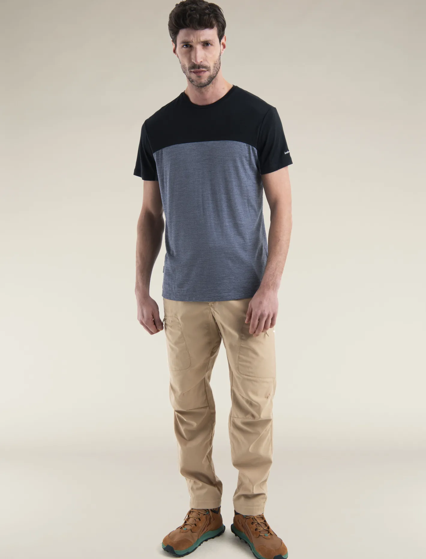 Icebreaker T-shirts^Men's Merino Blend 125 Cool-Lite™ Sphere Short Sleeve T-Shirt Colour Block GraphiteHeather/Black