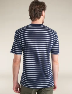 Icebreaker T-shirts^Men's Merino Blend Drayden Short Sleeve T-Shirt Stripe MidnightNavy/Snow