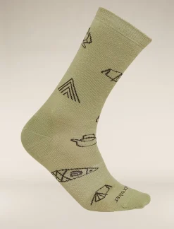Icebreaker Socks^Men's Merino Lifestyle Ultralight Crew Socks Camp Essentials Lichen/Bittersweet