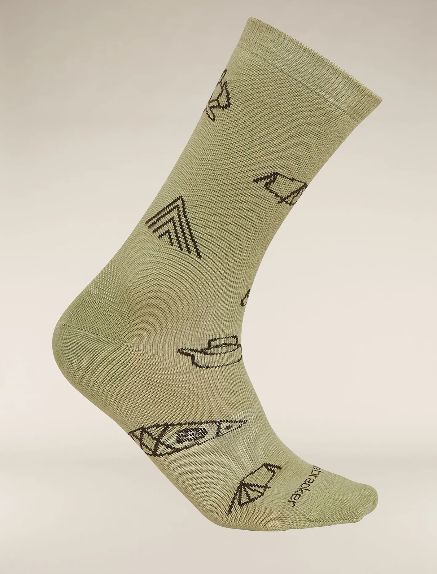 Icebreaker Socks^Men's Merino Lifestyle Ultralight Crew Socks Camp Essentials Lichen/Bittersweet