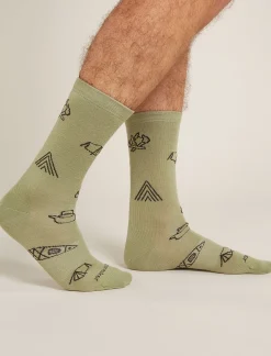 Icebreaker Socks^Men's Merino Lifestyle Ultralight Crew Socks Camp Essentials Lichen/Bittersweet