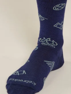 Icebreaker Socks^Men's Merino Lifestyle Ultralight Crew Socks Camp Essentials RoyalNavy/CloudRay