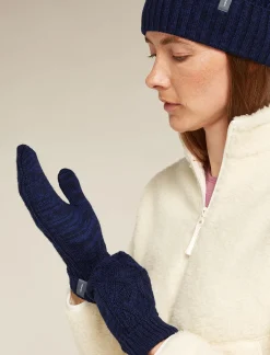 Icebreaker Accessories|Accessories^Unisex Merino Cable Knit Mittens MidnightNavy/RoyalNavy