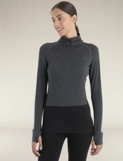Icebreaker Base Layers^Women's 260 ZoneKnit™ Long Sleeve Half Zip Thermal Top JetHeather/Black