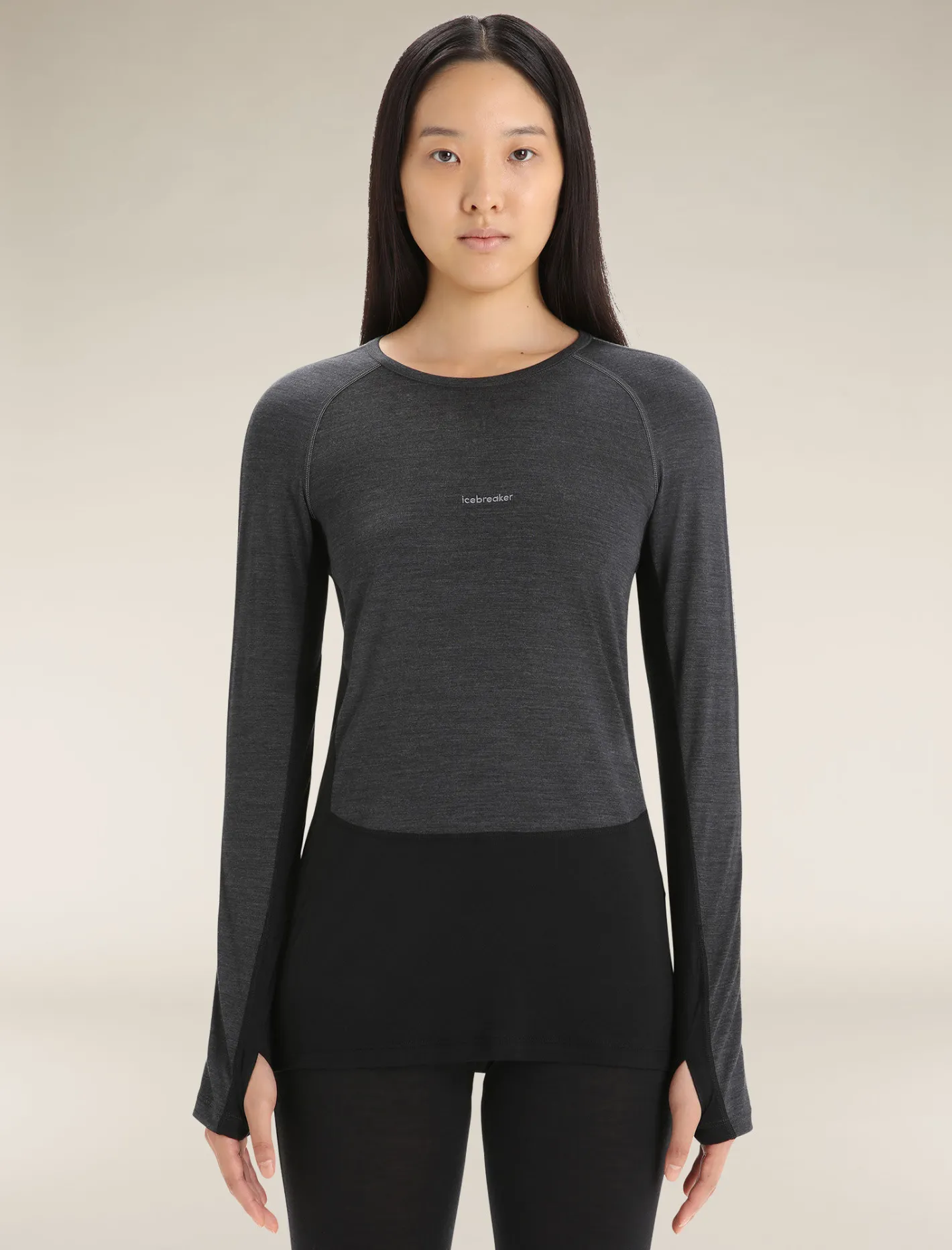 Icebreaker Base Layers^Women's 125 ZoneKnit™ Long Sleeve Crewe Thermal Top JetHeather/Black