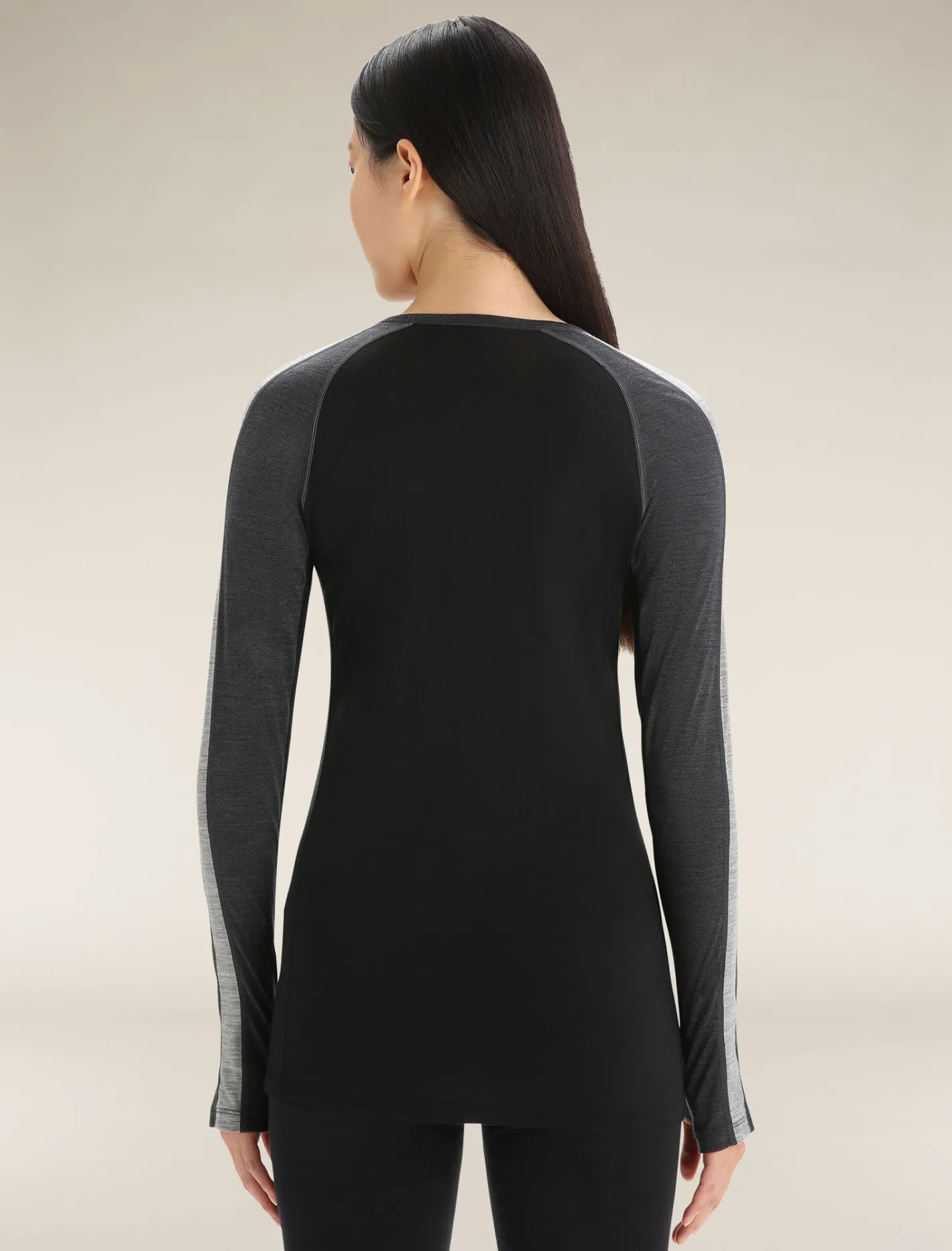 Icebreaker Base Layers^Women's 125 ZoneKnit™ Long Sleeve Crewe Thermal Top JetHeather/Black