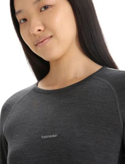 Icebreaker Base Layers^Women's 125 ZoneKnit™ Long Sleeve Crewe Thermal Top JetHeather/Black