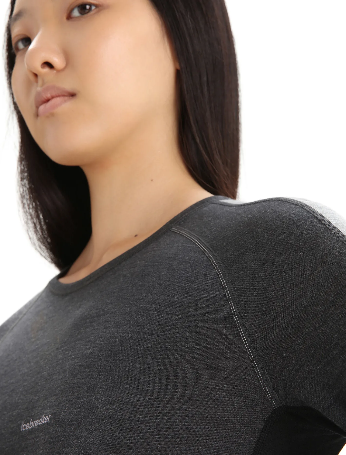 Icebreaker Base Layers^Women's 125 ZoneKnit™ Long Sleeve Crewe Thermal Top JetHeather/Black