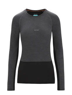 Icebreaker Base Layers^Women's 125 ZoneKnit™ Long Sleeve Crewe Thermal Top JetHeather/Black