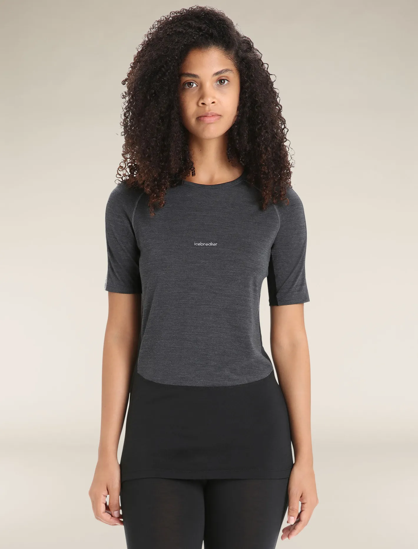 Icebreaker Base Layers^Women's 125 ZoneKnit™ Short Sleeve Crewe Thermal Top JetHeather/Black
