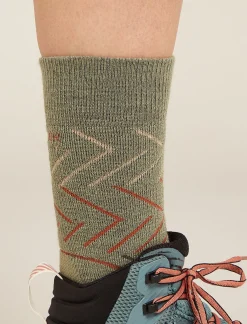 Icebreaker Socks^Women's Hike+ Medium Crew Sunrise Lichen/Cedarwod
