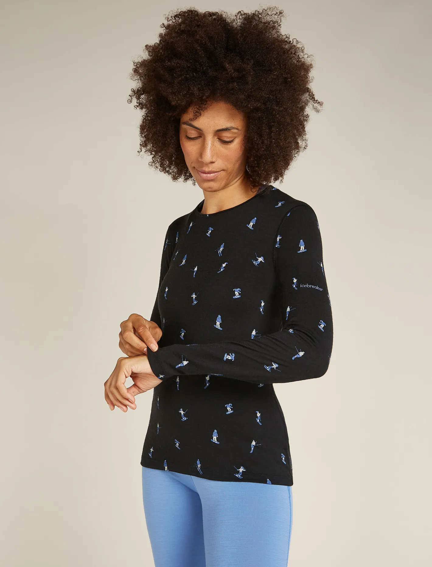 Icebreaker Base Layers^Women's Merino 200 Oasis Long Sleeve Crewe Thermal Top Snow Day Black