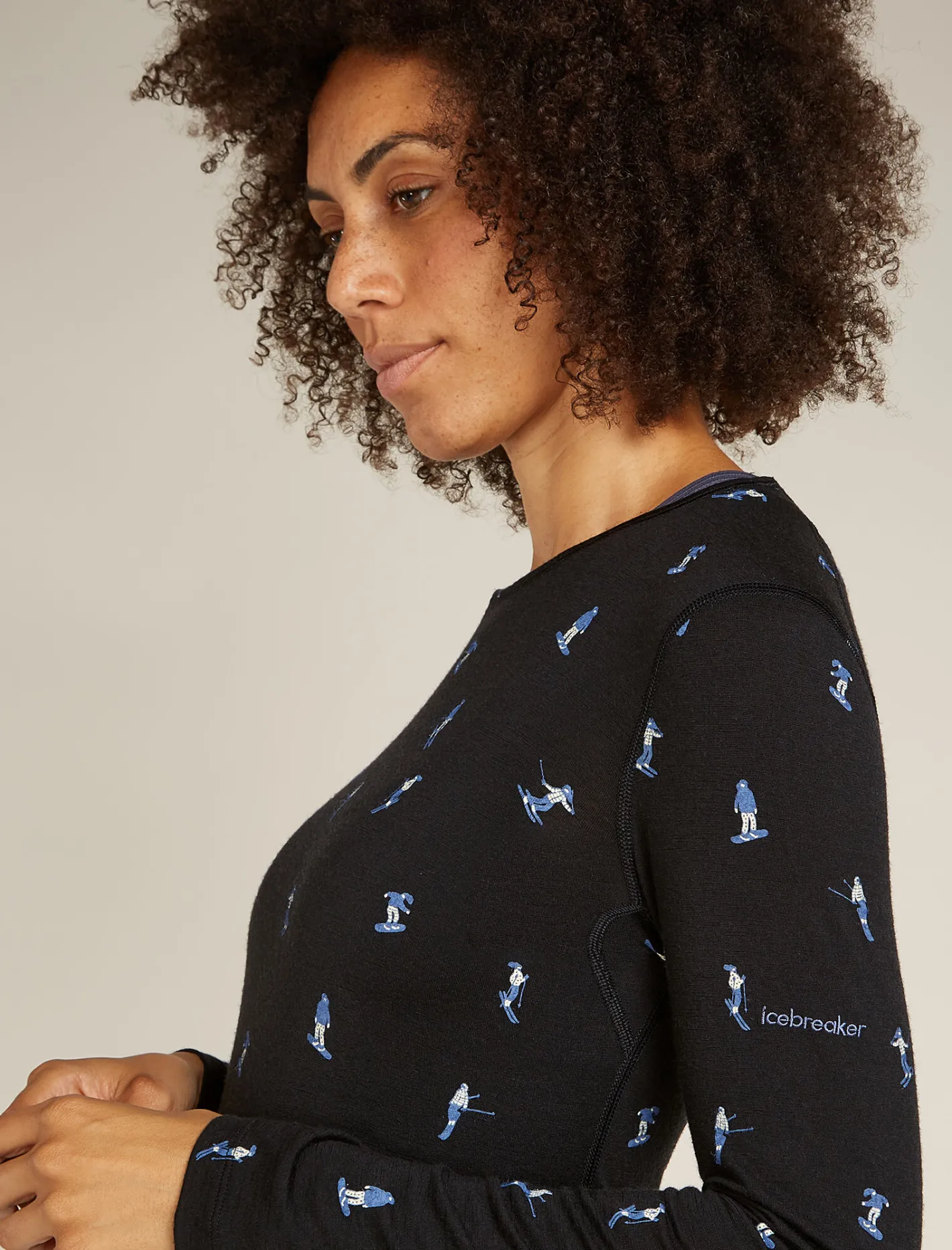 Icebreaker Base Layers^Women's Merino 200 Oasis Long Sleeve Crewe Thermal Top Snow Day Black