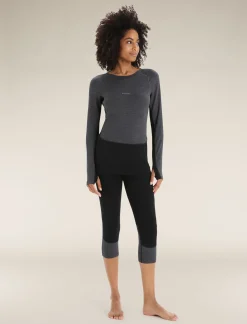 Icebreaker Base Layers^Women's Merino 260 ZoneKnit™ 3/4 Thermal Leggings Black/JetHeather