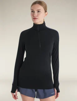 Icebreaker Base Layers^Women's Merino Blend 125 ZoneKnit™ Long Sleeve Half Zip Thermal Top Black/Graphite