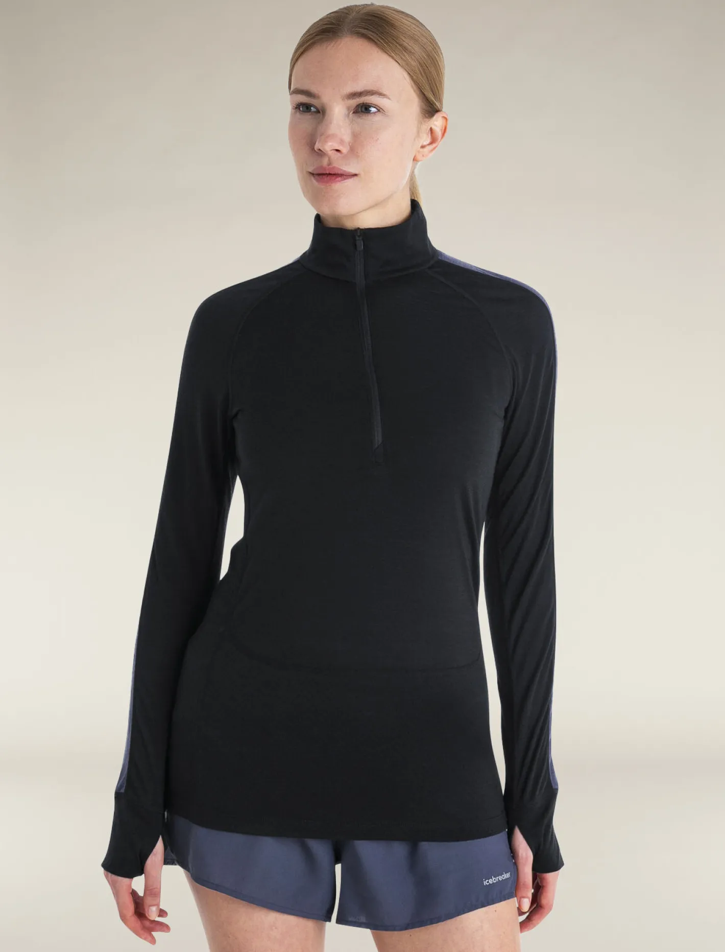 Icebreaker Base Layers^Women's Merino Blend 125 ZoneKnit™ Long Sleeve Half Zip Thermal Top Black/Graphite