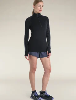 Icebreaker Base Layers^Women's Merino Blend 125 ZoneKnit™ Long Sleeve Half Zip Thermal Top Black/Graphite
