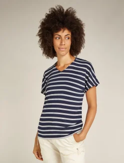 Icebreaker T-shirts & Tanks^Women's Merino Blend Drayden Reversible Short Sleeve Top Stripe MidnightNavy/Snow