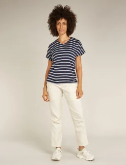 Icebreaker T-shirts & Tanks^Women's Merino Blend Drayden Reversible Short Sleeve Top Stripe MidnightNavy/Snow