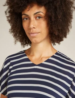 Icebreaker T-shirts & Tanks^Women's Merino Blend Drayden Reversible Short Sleeve Top Stripe MidnightNavy/Snow