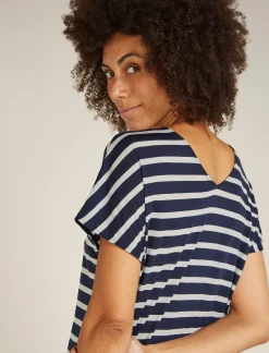 Icebreaker T-shirts & Tanks^Women's Merino Blend Drayden Reversible Short Sleeve Top Stripe MidnightNavy/Snow