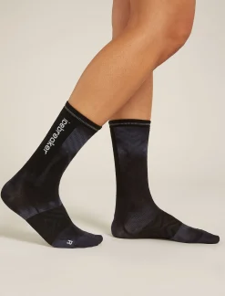 Icebreaker Socks^Women's Merino Blend Run+ Ultralight Crew Socks Cloud Dye Graphite/Black