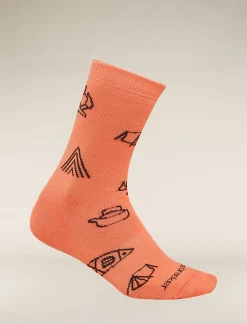 Icebreaker Socks^Women's Merino Lifestyle Ultralight Crew Socks Camp Essential Tang/Bittersweet
